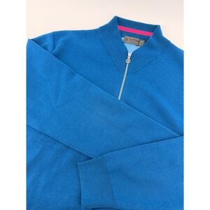 G/FORE Mens Blue Wool Blend Quarter Zip Golf Sweater Mock Neck Logo Size L